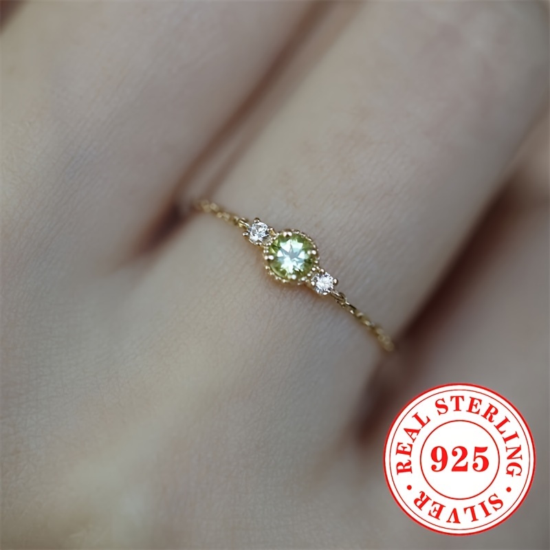

1pc Elegant 925 Sterling Silver Ring For Women, Synthetic Olive Green Zirconia, Chain Design, Fashionable Creative Unique Jewelry For Daily And Party