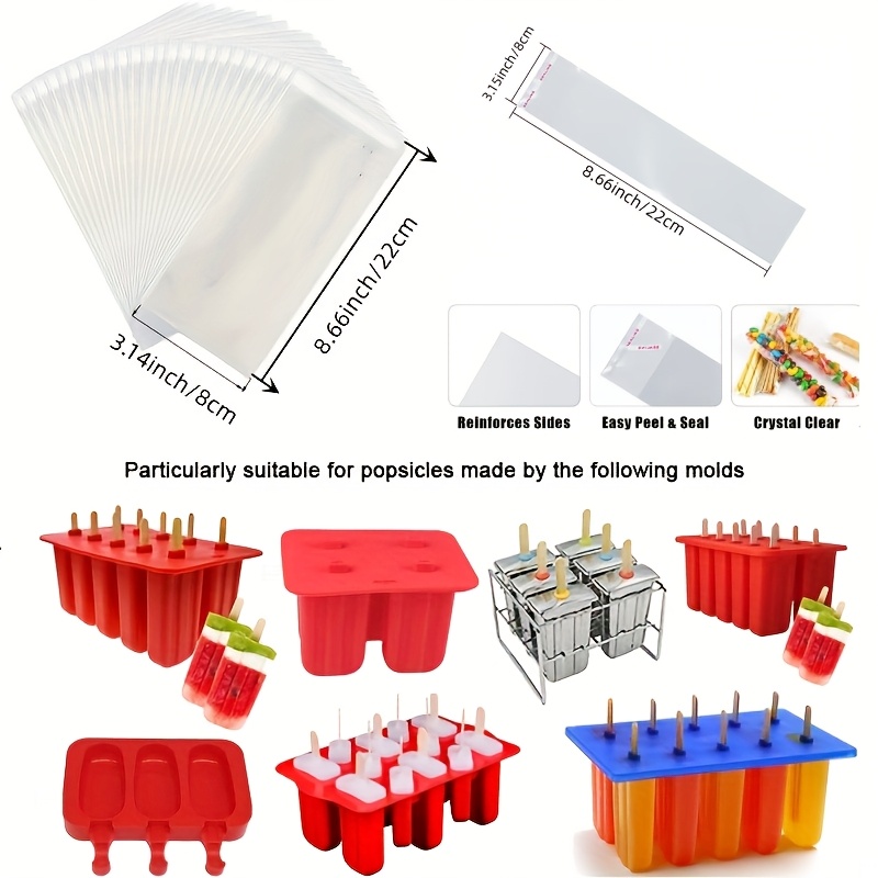 Image of 200pcs Self-sealing Popsicle Bags - Reusable Ice Cream Packaging, " X 8.66" Opp Plastic Party Favor Bags
