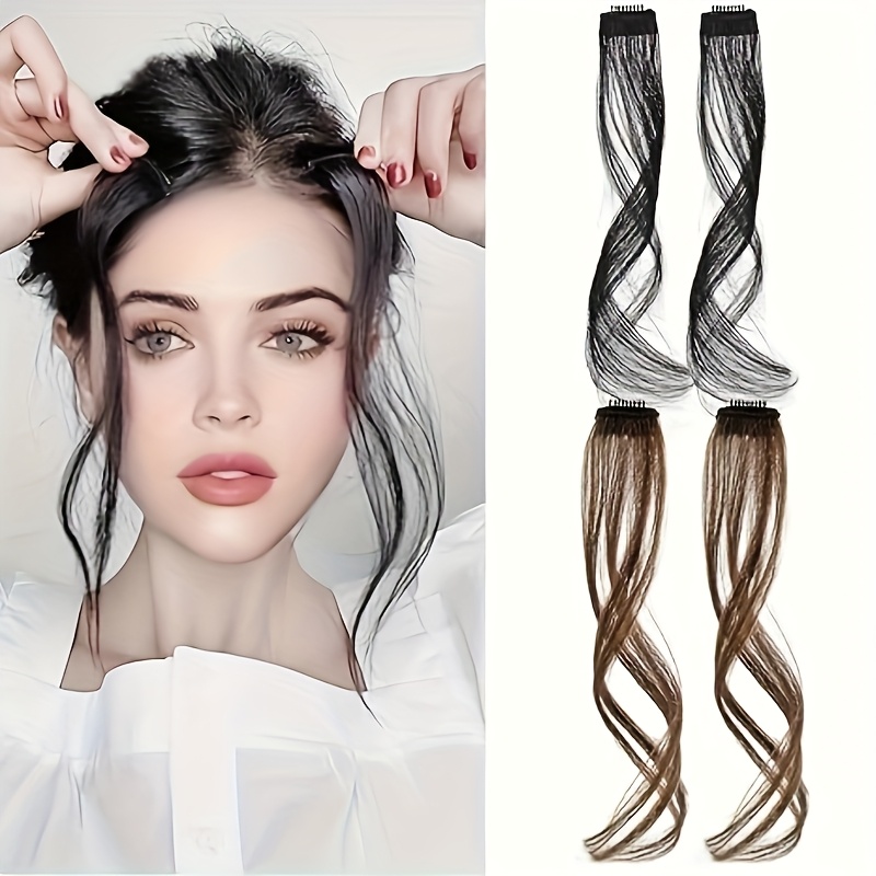 2pcs elegant body wave clip in hair extensions high temperature fiber womens side bangs christmas music festival hairpiece details 0