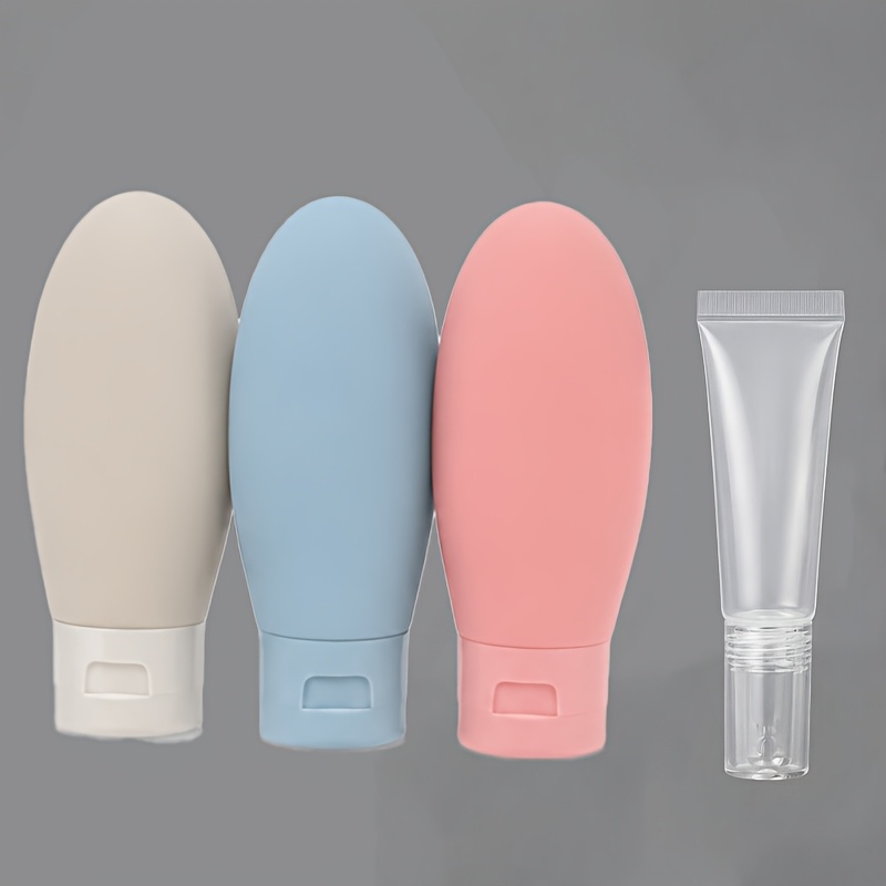 TEMU 4pcs (3pcs Large And 1pc Small) Silicone Travel Dispenser Set - Reusable, Portable, Mixed Colors, Suitable For Business Travel, Rv, And Outdoor