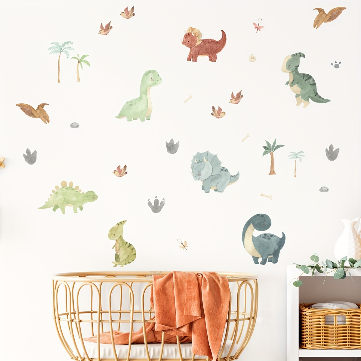 adorable watercolor dinosaur tree wall decal removable pvc sticker for bedroom living room and hallway decor