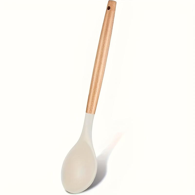 1pc/4pcs, Silicone Nonstick Mixing Spoon, Kitchen Cooking Spoon, Serving Spoon With Wooden Handle, Heat Resistant Utensil Spoons For Mixing, Baking, Serving, And Stirring