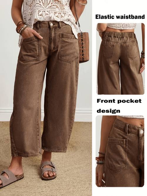womens casual casual attire waist wide leg pants with non elastic waistband in beige
