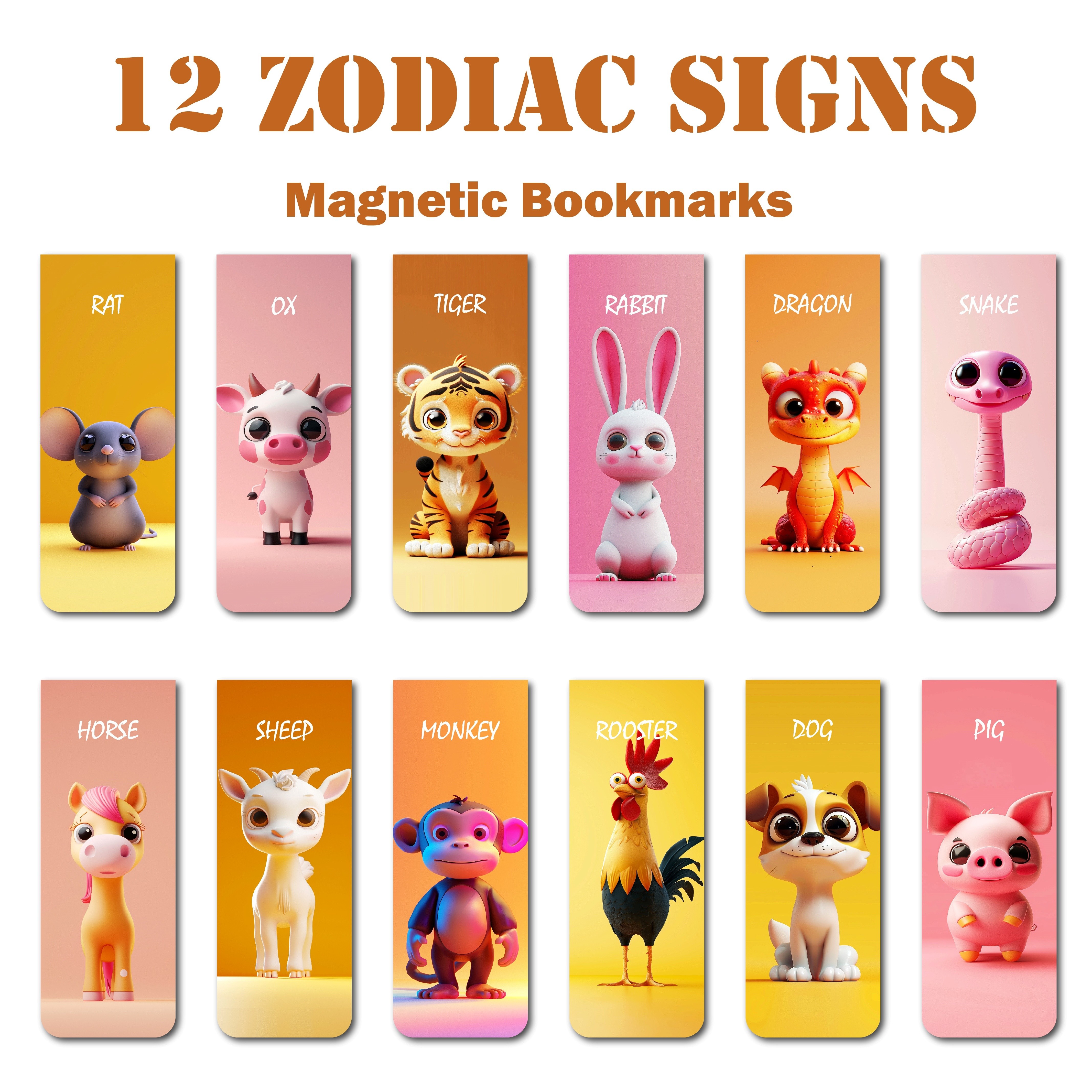 

Zodiac Animal Magnetic Bookmarks - 12 Cute Page Markers For Readers, Students & Teachers - Perfect Party Favors