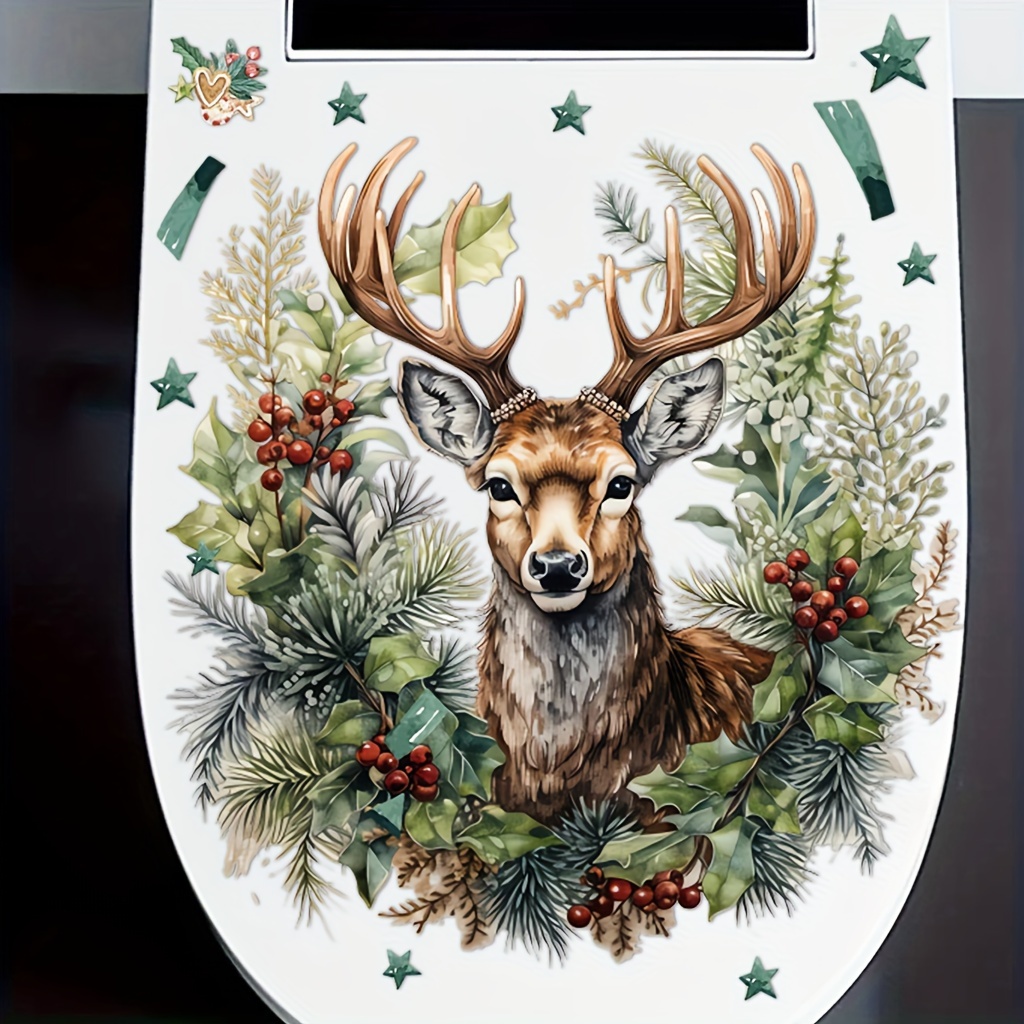 

1pc Reusable Christmas Deer Toilet Decal - Vinyl, Self-adhesive Bathroom Sticker For Decor