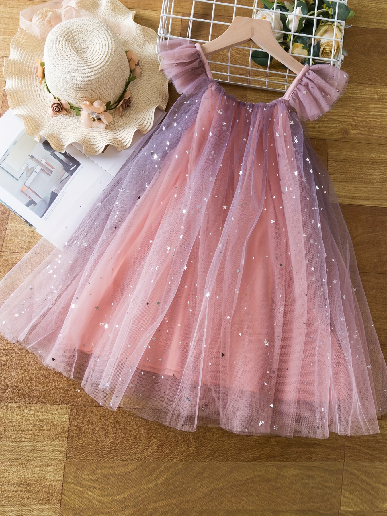 Girls Elegant Princess Tulle Dress Shinny Stars Moon Sequins - Temu