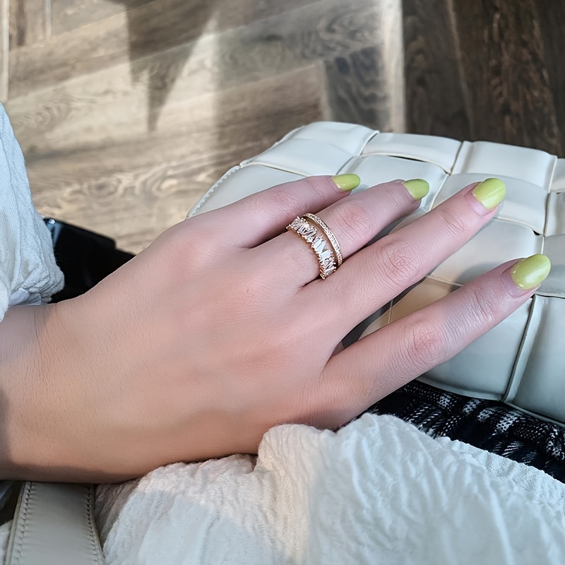 Double Layer Ring with Light Luxury Micro-Set Zirconia for Fashionable Temperament