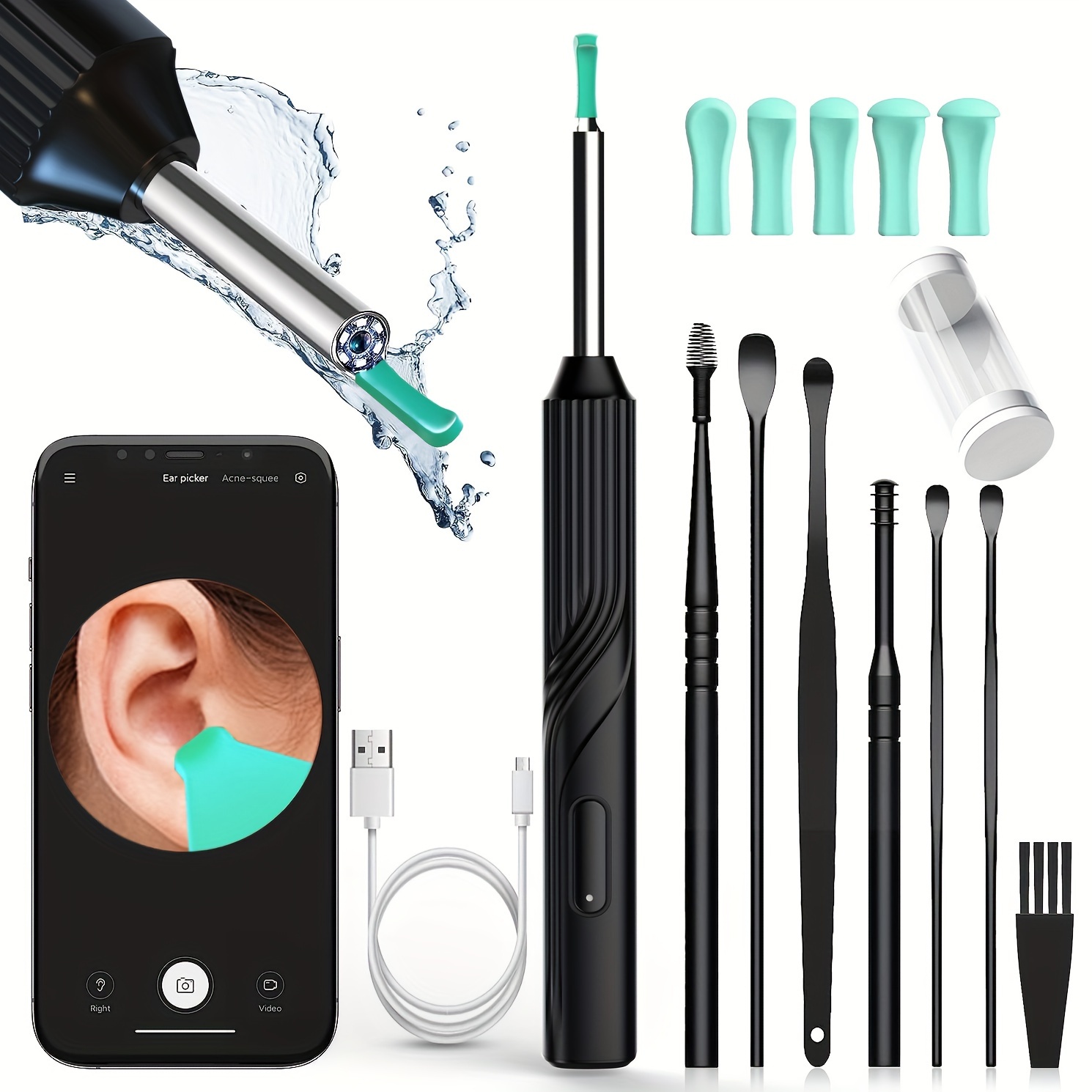  Aspirador eléctrico de oído, herramienta de limpieza sin dolor,  dispositivo de limpieza de oídos para niños y adultos, juego de  herramientas de limpieza de cera para excavación de cerumen, B 