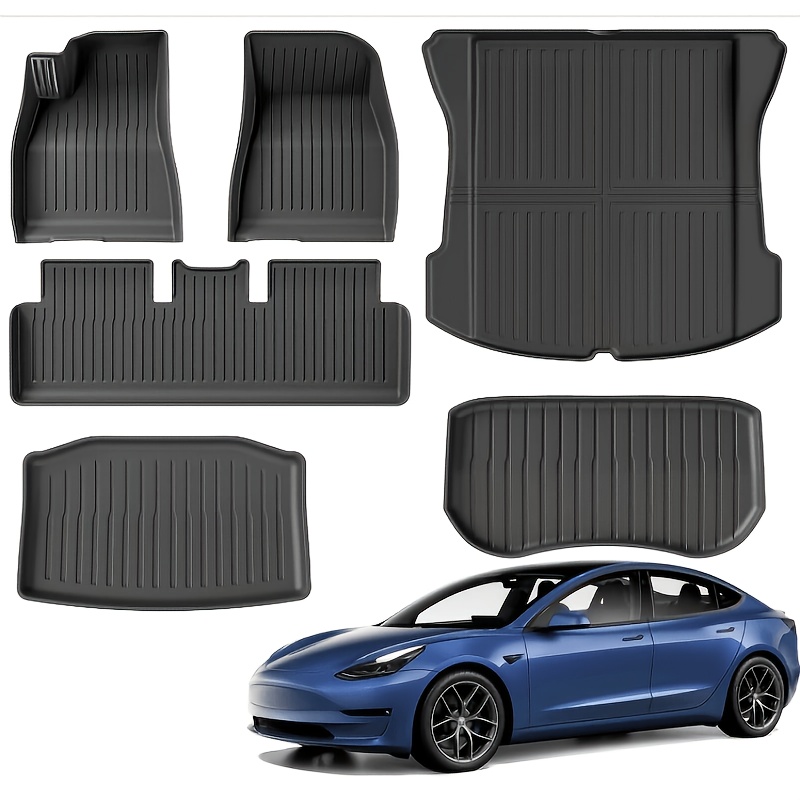 For Model 3 Highland Floor Mats 2023-2026, 6pcs Tpe Liners Set With Front Rear Trunk Mats, Left Hand Drive, Black