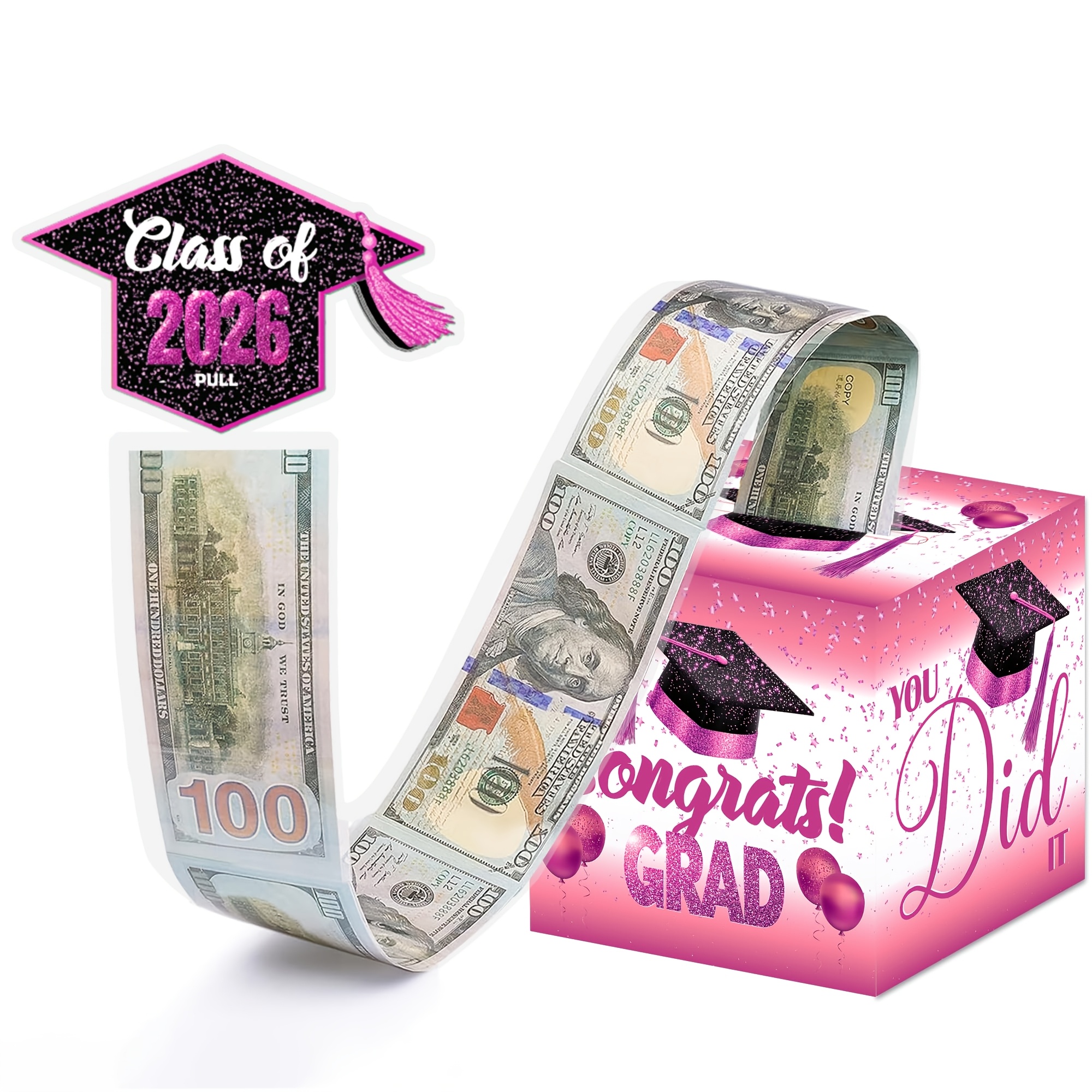 2026 届毕业抽钱礼金盒，毕业祝贺礼金收纳盒（毕业装饰用品），玫瑰粉色