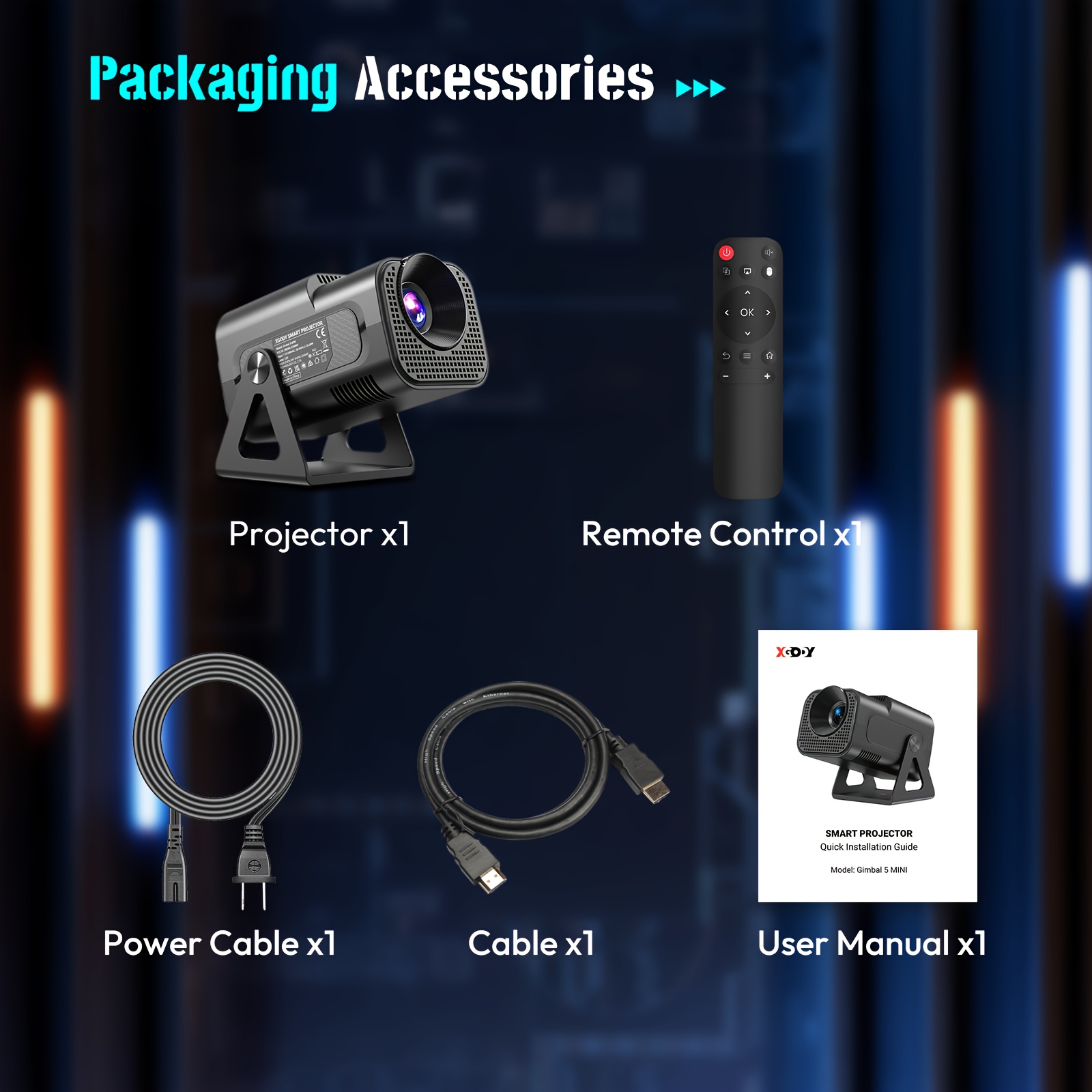 XGODY Support 4K Projector-Android 11, Dual Wi-Fi 6 & 5G, 350ANSI, 720P Native, Auto Focus & Keystone, 180° Rotating Stand, BT/Wi-Fi/Wired Mirroring for Office & Cinema