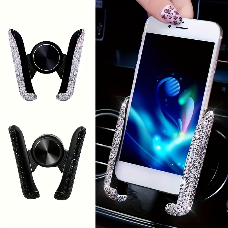 

Support de téléphone de voiture Bling, matériau PVC, double fonction de navigation à ventilation, support de smartphone serti de diamants