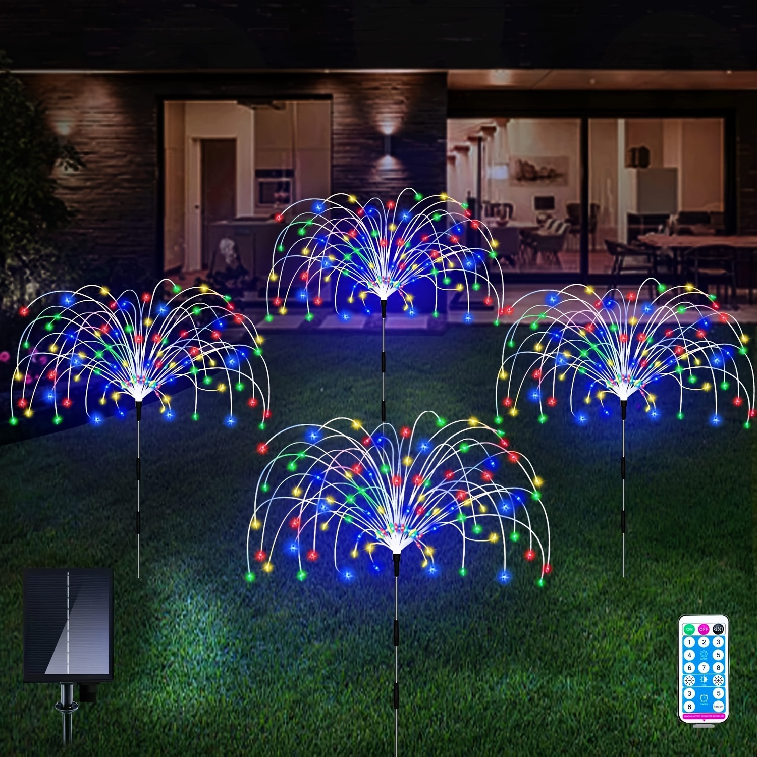 

Solar Garden Fairy Lights 4 Pack 120 Led 30 Copper Wire Outdoor Firework Landscape Path String Lights Waterproof 8 Lighting Modes Remote Control For Backyard Christmas Party Decorative