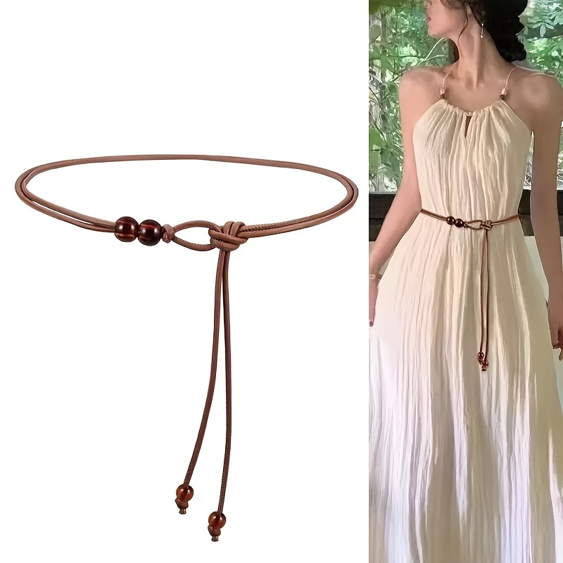 Leather Rope Thin Belt Women's Summer With Skirt Shirt All-match Adjustable Long Waist Rope Trendy