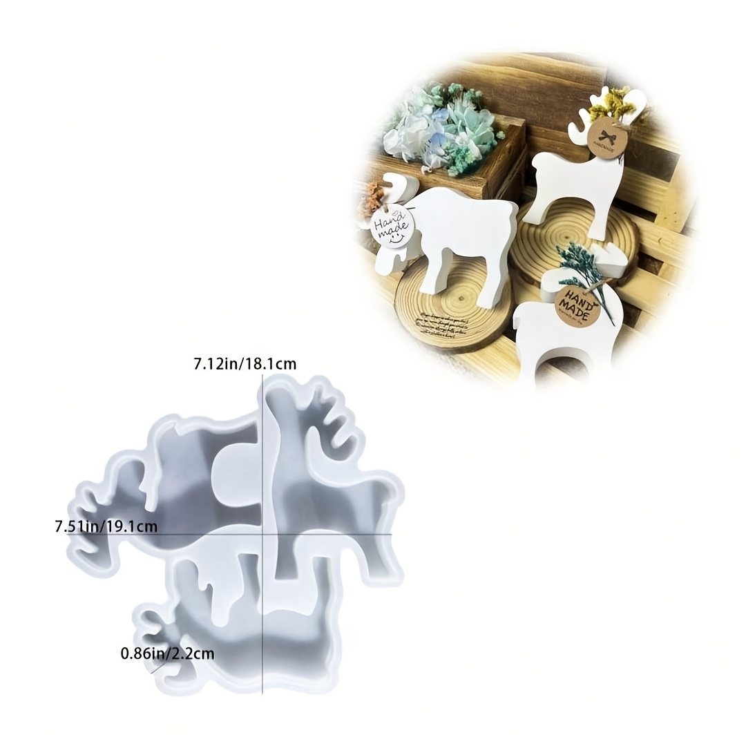 TEMU Clay Mold Christmas Reindeer Ornament Resin Casting Mold 3-head Deer Christmas Decoration Ornaments Gypsum Silicone Mold