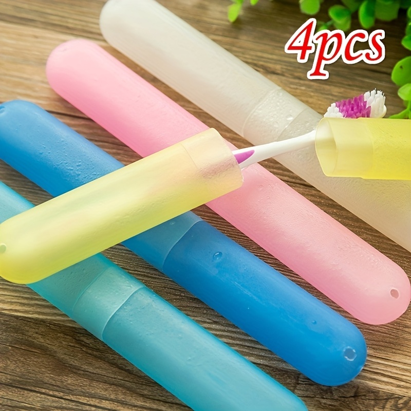 TEMU 4pcs Colorful Travel Toothbrush Cases - Portable,, Antivibrational Covers For Personal Care And Oral Hygiene, Accessories|vibrant