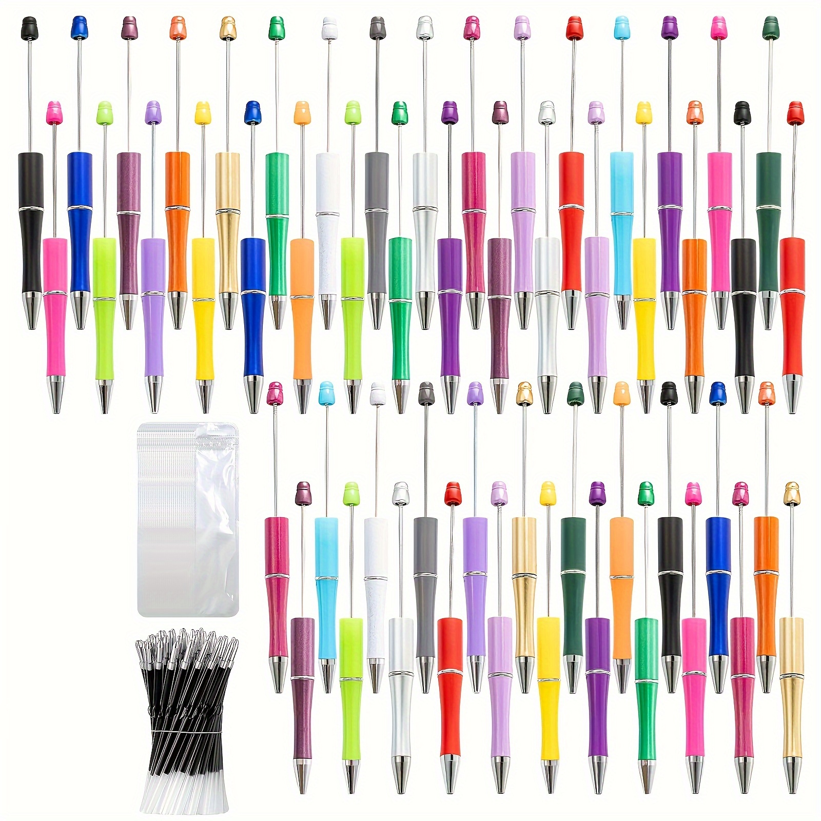 

[ ] 150pcs Diy Beadable Pen Kit 50 Plastic Pens, Refills & Bag - Ballpoint Pens For School, , And