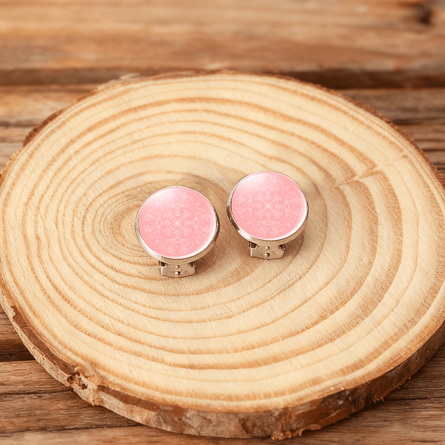 2pcs Set of No-Pierced Ear Clip Round Glass Face Earrings