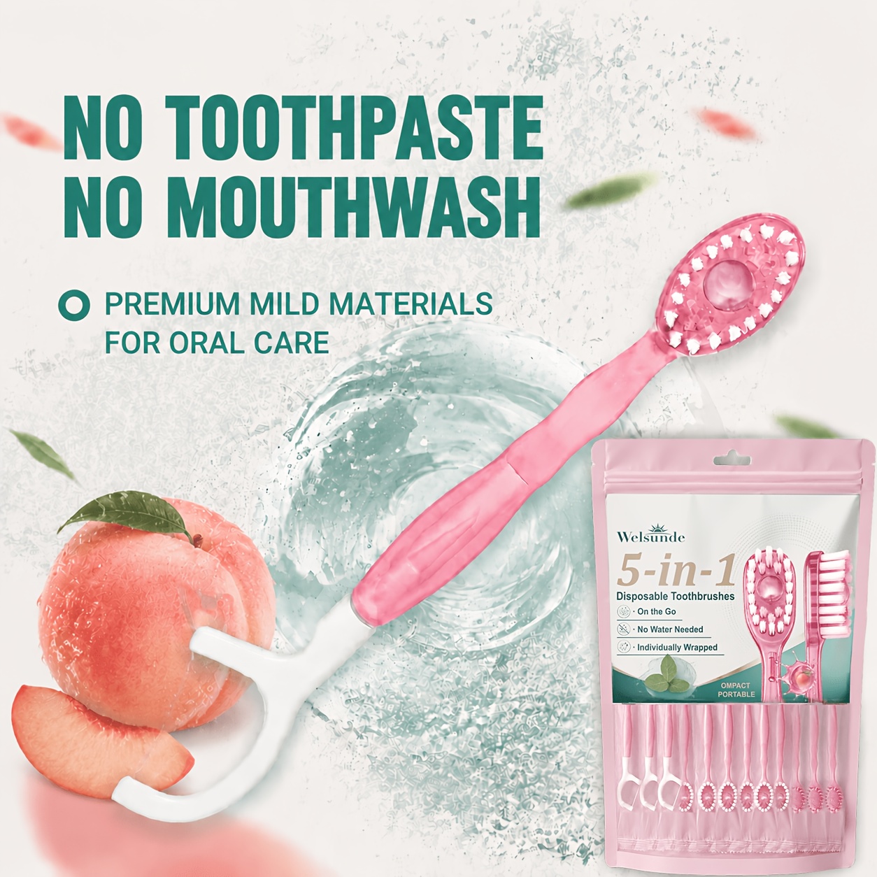 12pcs 5-In-1 Peach Pop Beads Travel Toothbrush Set