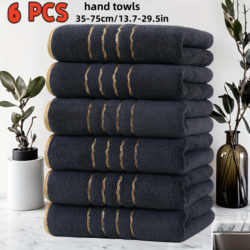 Image of 6pcs Bathroom Set, 6pcss Towels, 35x75cm, Embroidery, , Fade Resistant, Essential For Home, Bathroom, And Spa, Gift Towels For Valentine's Day, Ramadan, And Holidays, Suitable For Washing