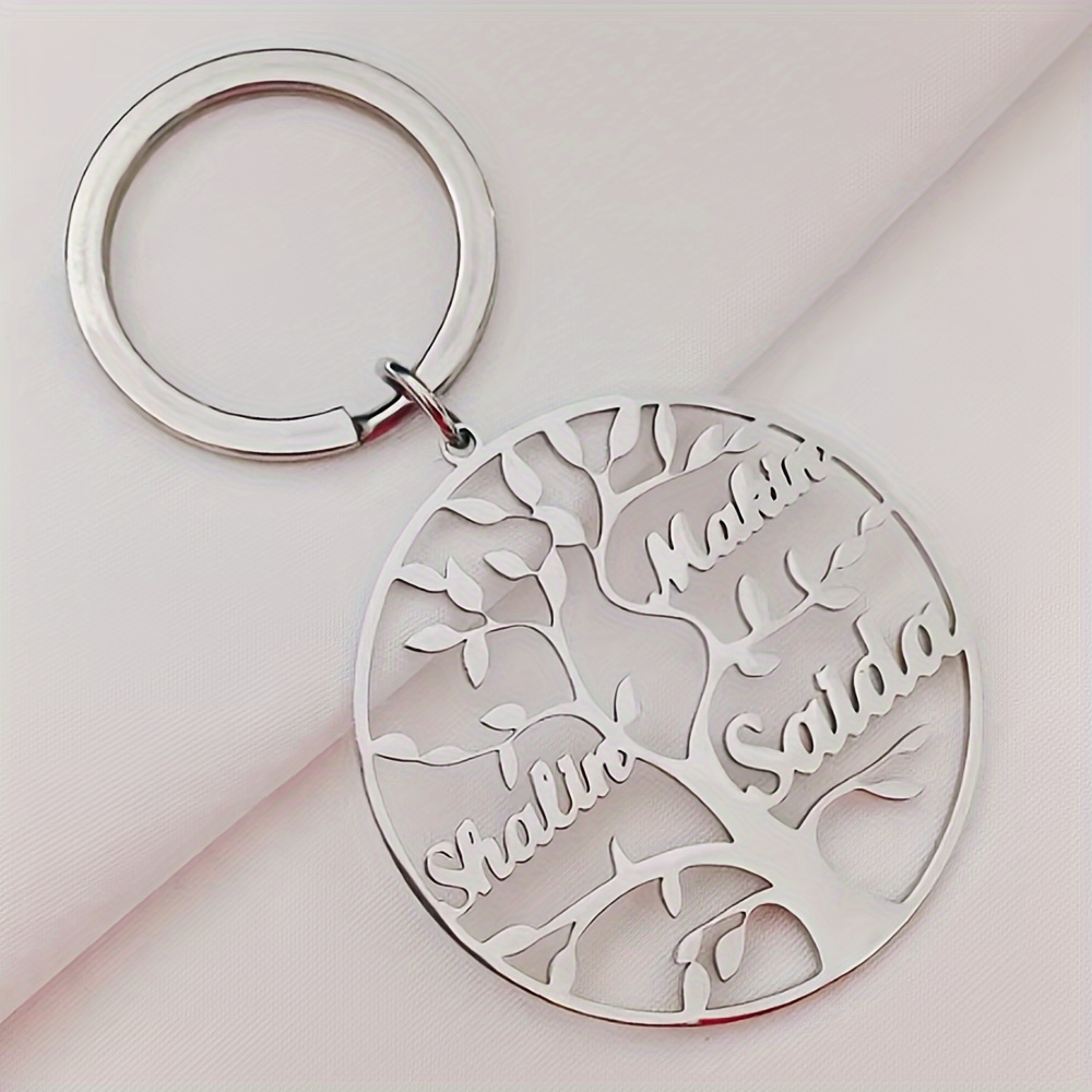 E-shop Personalisierter Lebensbaum-Schlüsselanhänger, Individueller Nachname-Schlüsselanhänger, Edelstahlschmuck, Weihnachtsgeschenk für Paare, für 1-8