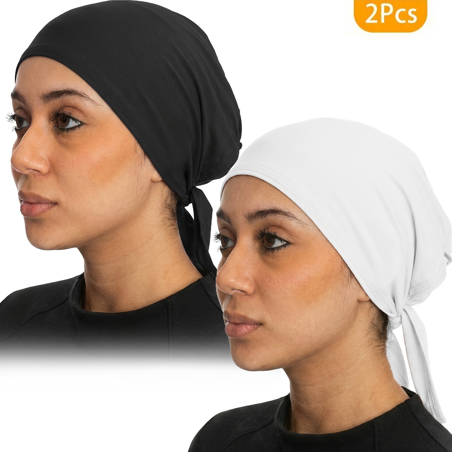 TEMU 2pcs Adjustable Tie Undercap, Hijab Inner Cap, Chemo Sleep Hair Bonnet For Women