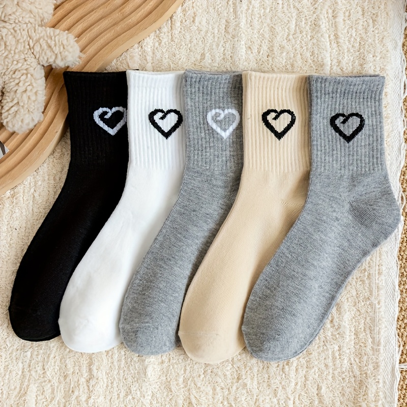 

5pcs Elegant Women's Mid-calf Socks - Solid Color With , Soft Polyester & Spandex , Machine Washable