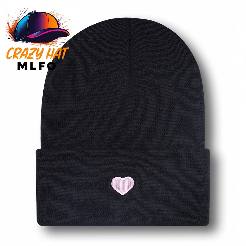 TEMU 1pc Of Trend Love Embroidery Autumn And Winter Season Thickened Warm Knitted Cap Suitable For Outdoor Skiing Mountaineering Daily Casual Wear