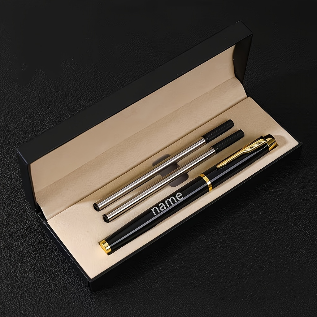 

[1 stylo à bille en métal personnalisé] Stylo à bille en métal personnalisé avec 2 recharges et , personnalisable, écriture douce, idéal pour d' et de , , , doré pour adultes