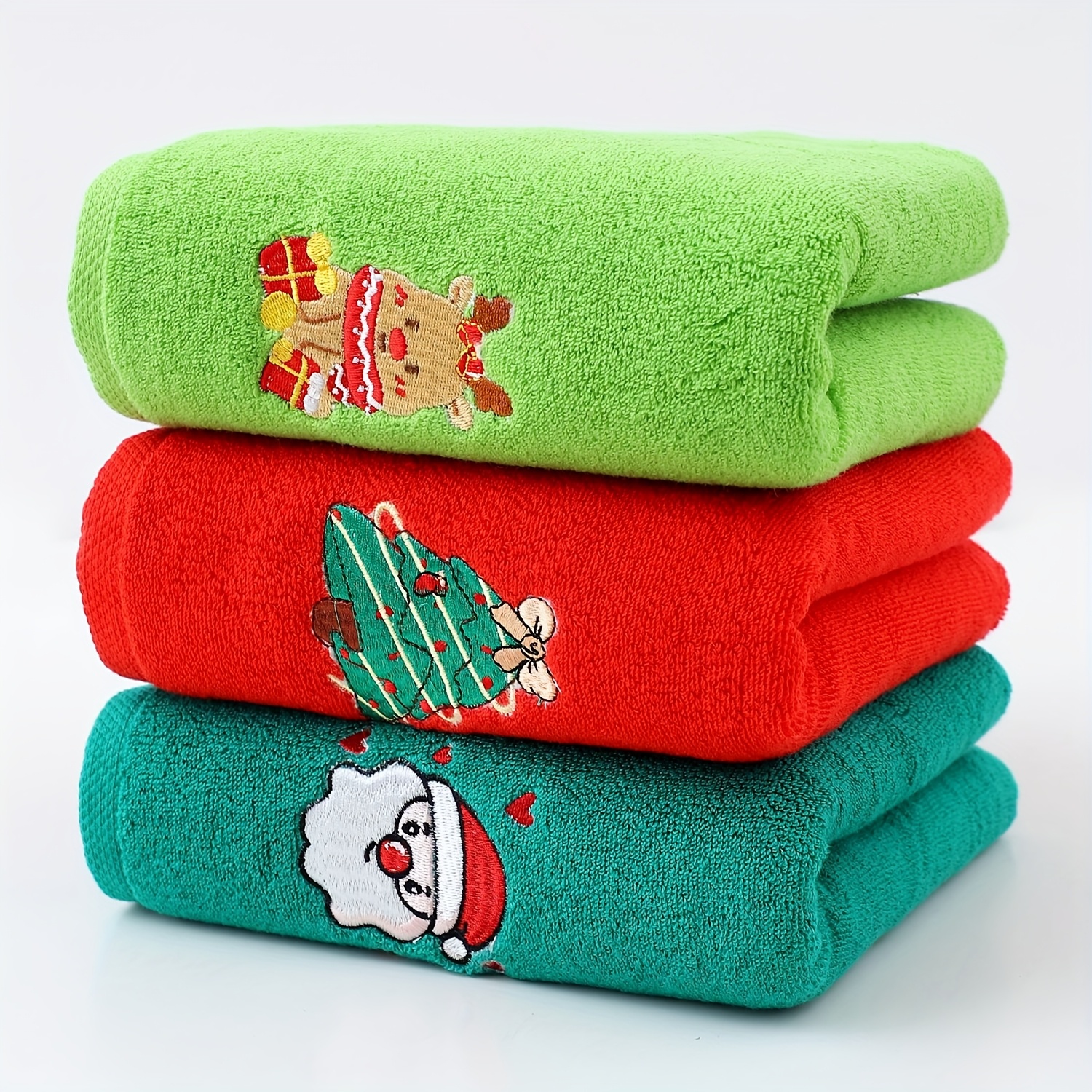 Image of 3pcs Holiday Christmas Towel Set - Absorbent Pure Cotton Material, Christmas Tree And Elk Design - Perfect For Bathroom Holiday Decorations, Christmas Decorations, Christmas Ornaments
