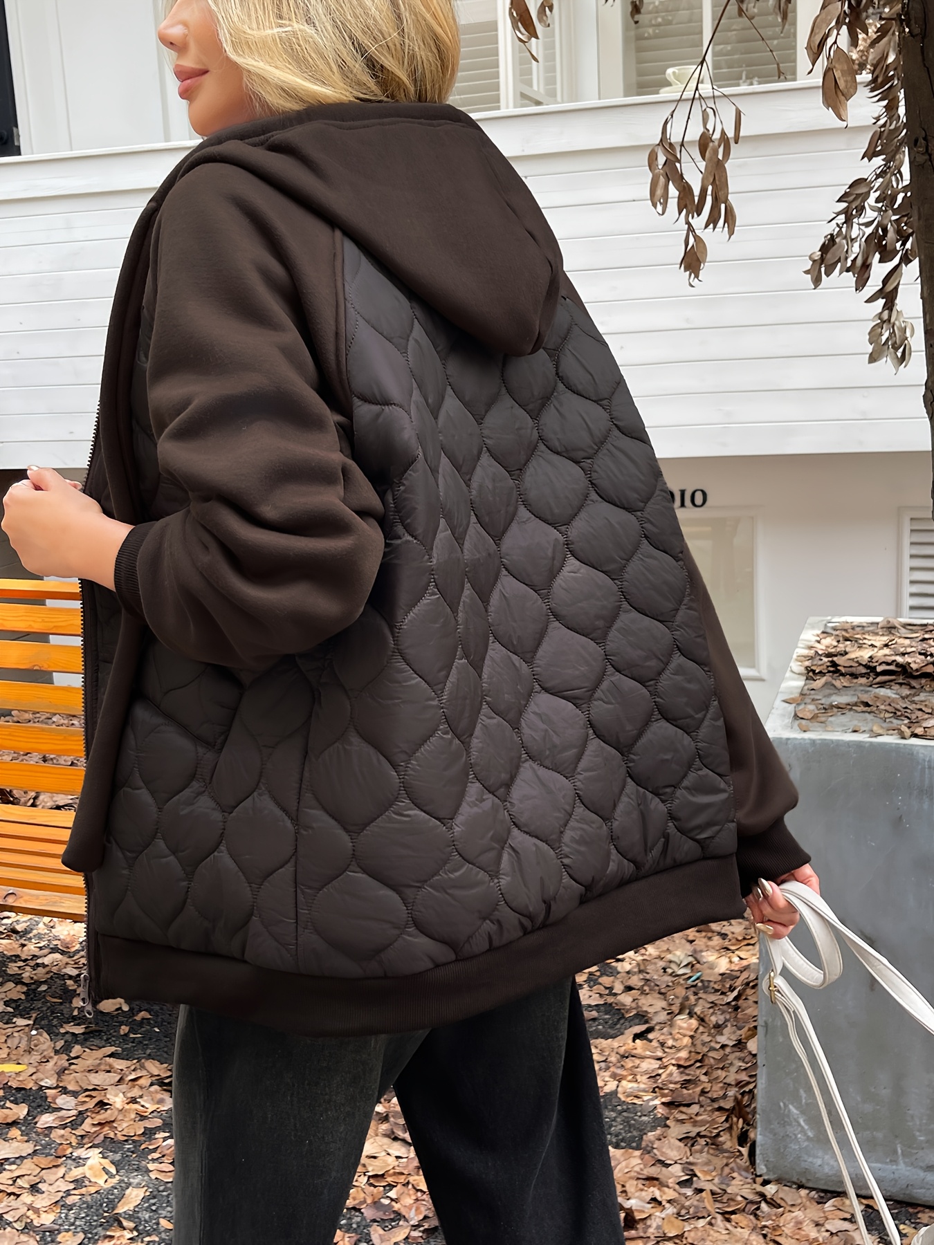 γυναικείο κομψό φλις επενδυμένο θερμομονωτικό μπουφάν με κουκούλα - άνετο χειμερινό μπουφάν μακρυμάνικο με φερμουάρ μπροστά, καφέ, φαρδιά γραμμή, ιδανικό για φθινόπωρο & χειμώνα, χειμερινό παλτό Στοιχεία είδους 3