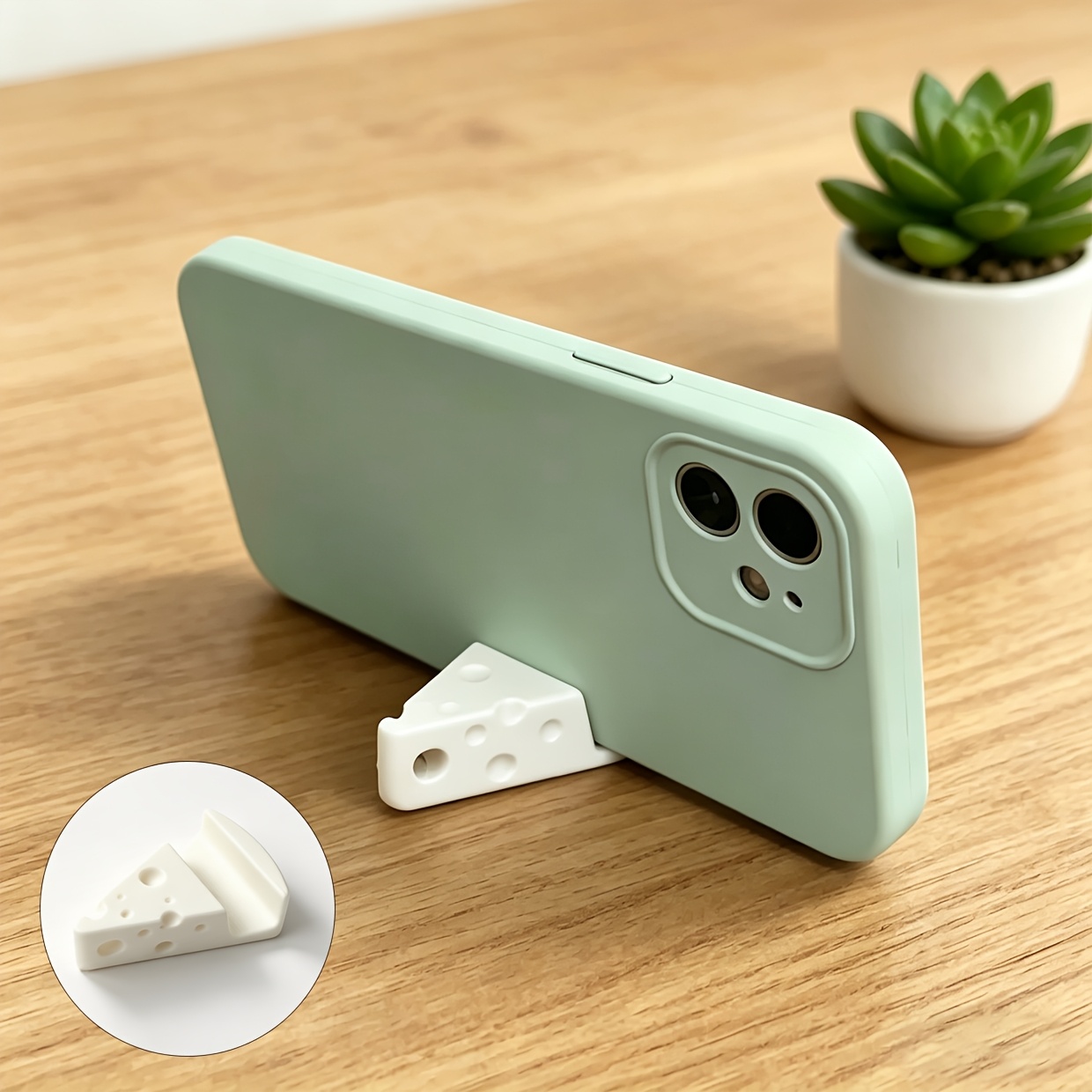 TEMU Supporto per telefono a forma di formaggio stampato in 3D, portachiavi e pratico, ornamento da scrivania, supporto portatile per cellulare, come