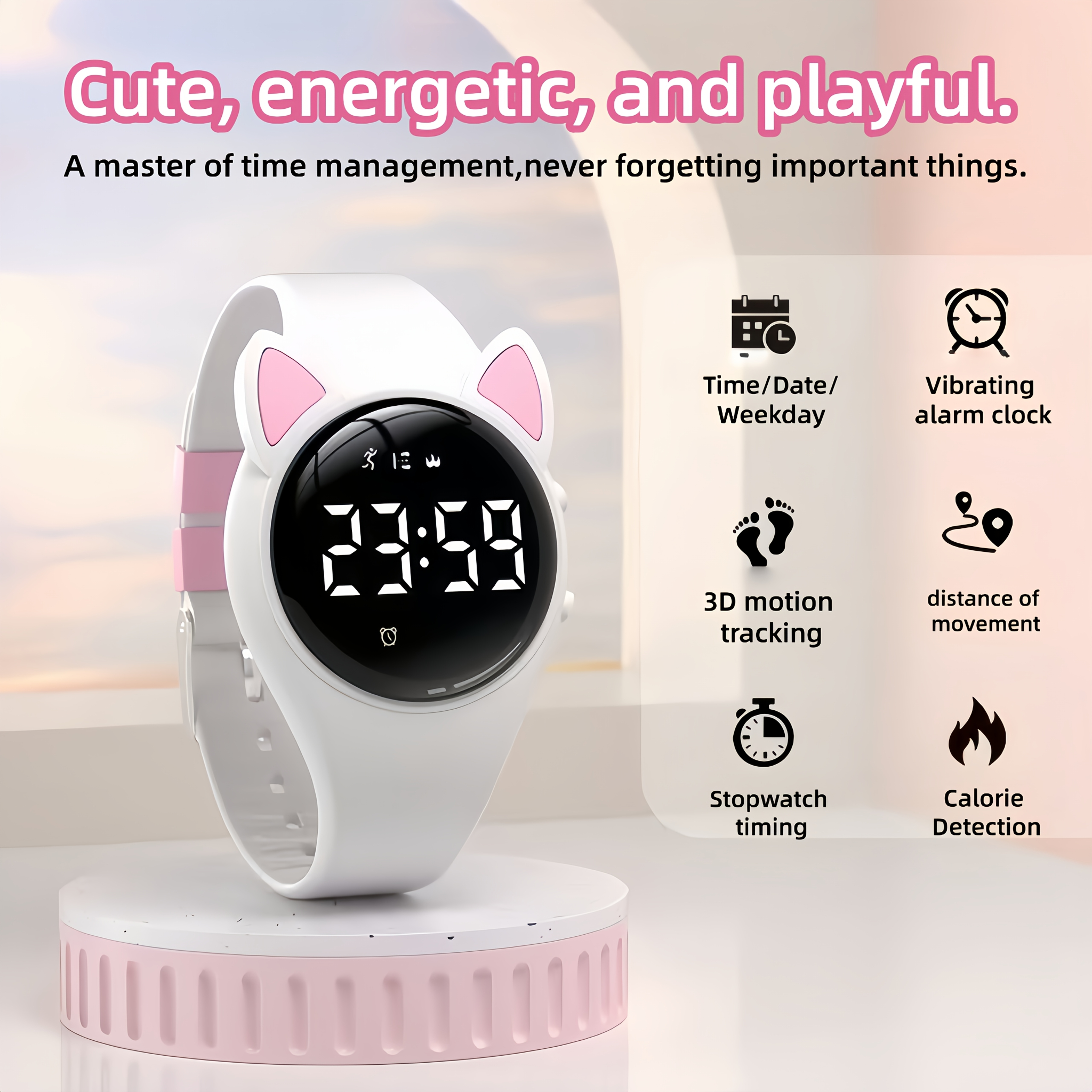 cute cat ear led vibration alarm clock smartwatch no game
