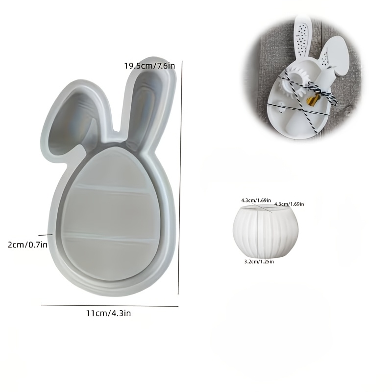 2pcs Set Of Easter Bunny Ear Storage Trays And Round Striped Candlestick Clay Molds, Silicone Molds, Creative Easter Gift Silicone Molds