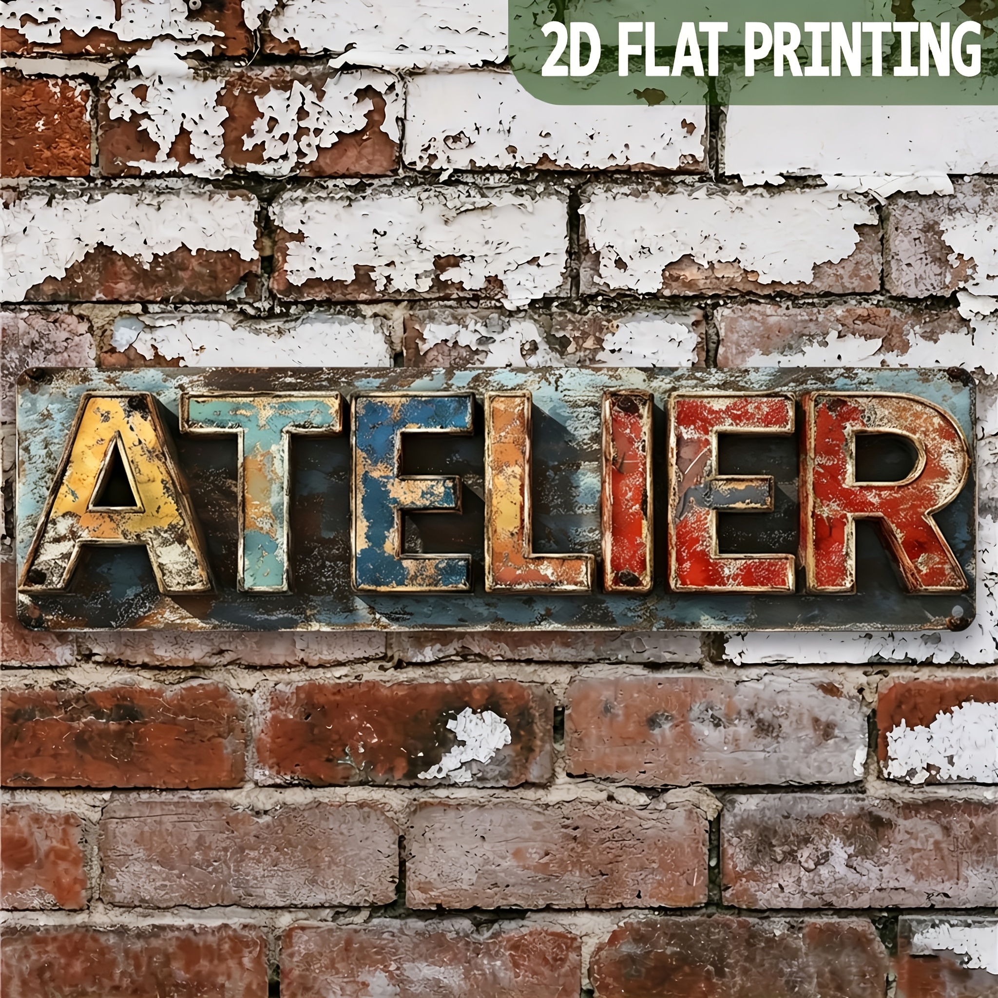 E-shop 2D Flach, 1 Stück Atelier Vintage Aluminium Wandschild - Retro Metalltafel geeignet für Zuhause, Café, Garage, Garten - Rustikale