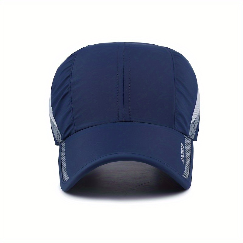 1   quick   cap adjustable breathable mesh back sun protection hat for outdoor activities camping hiking navy blue with gray accents hiking accessories details 2