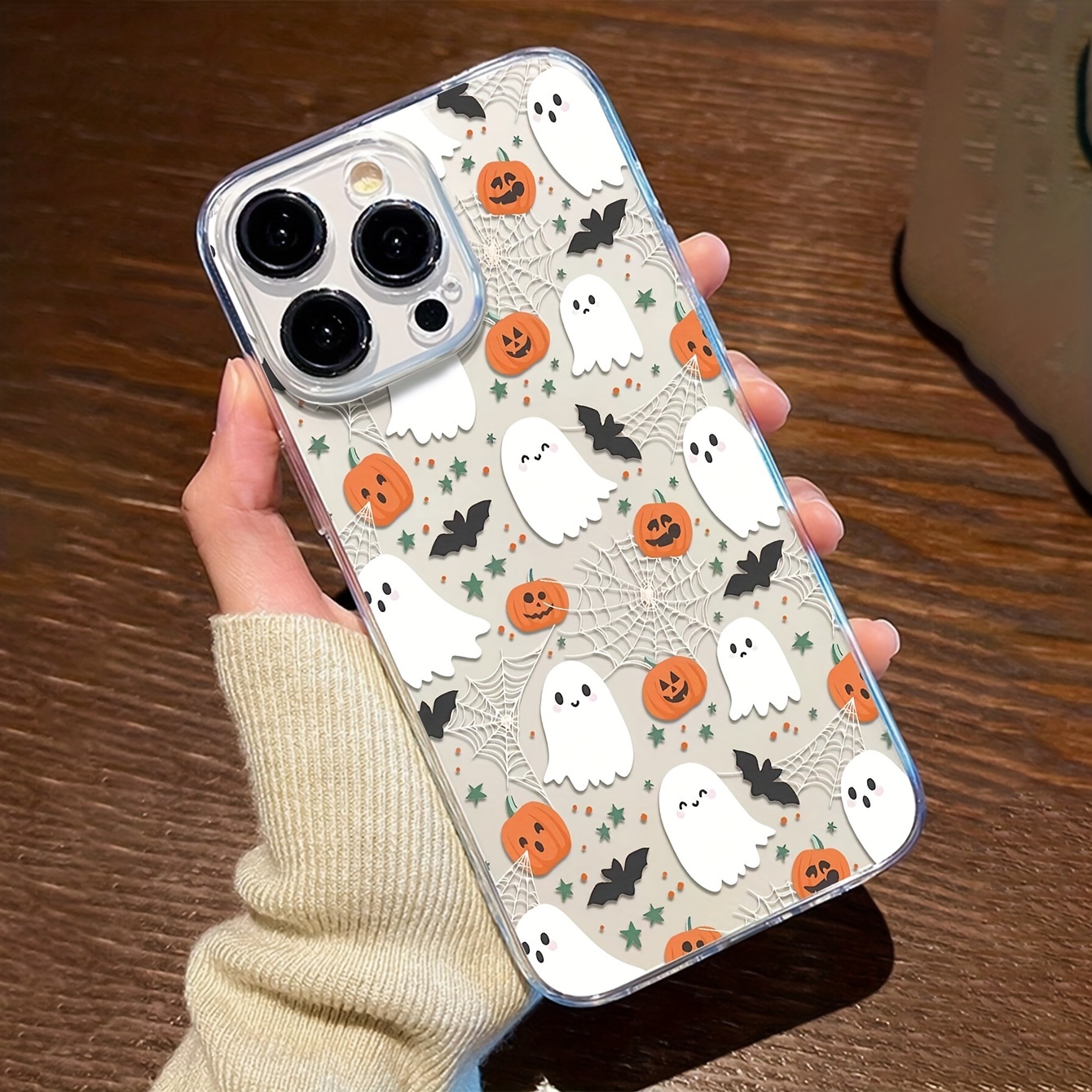 

Halloween And Pumpkin Pattern Transparent Tpu Full Body Anti-fall Anti-fingerprint Phone Case For Iphone