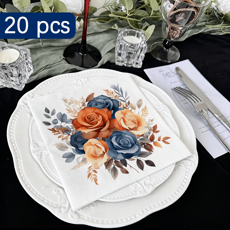 TEMU 20 serviettes de cocktail dorées chaudes à motif de mélangées orange, bleu et pêche, pour , fêtes d'anniversaire, baby showers, décorations de
