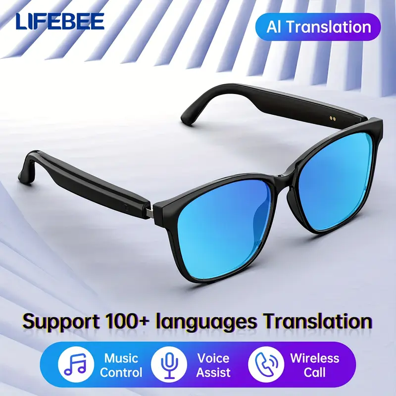 smart glasses with 144 languages blue light filtering polarized lenses low latency audio built in mic speakers assistant wireless usb rechargeable ideal for driving travel travel accessories durable eyewear Product details 2