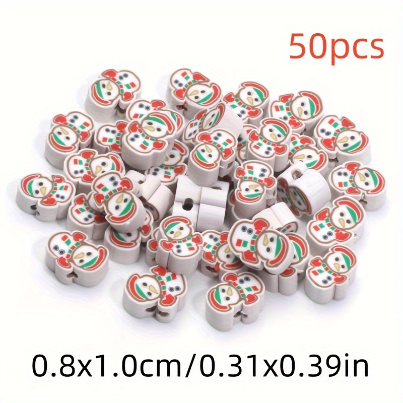 TEMU 50 stuks 8x10 cm Kerstmis Sneeuwpop Zachte Klei Kralen Losse Spacer Kralen Sieraden Ambacht Armband Ketting Handgemaakt