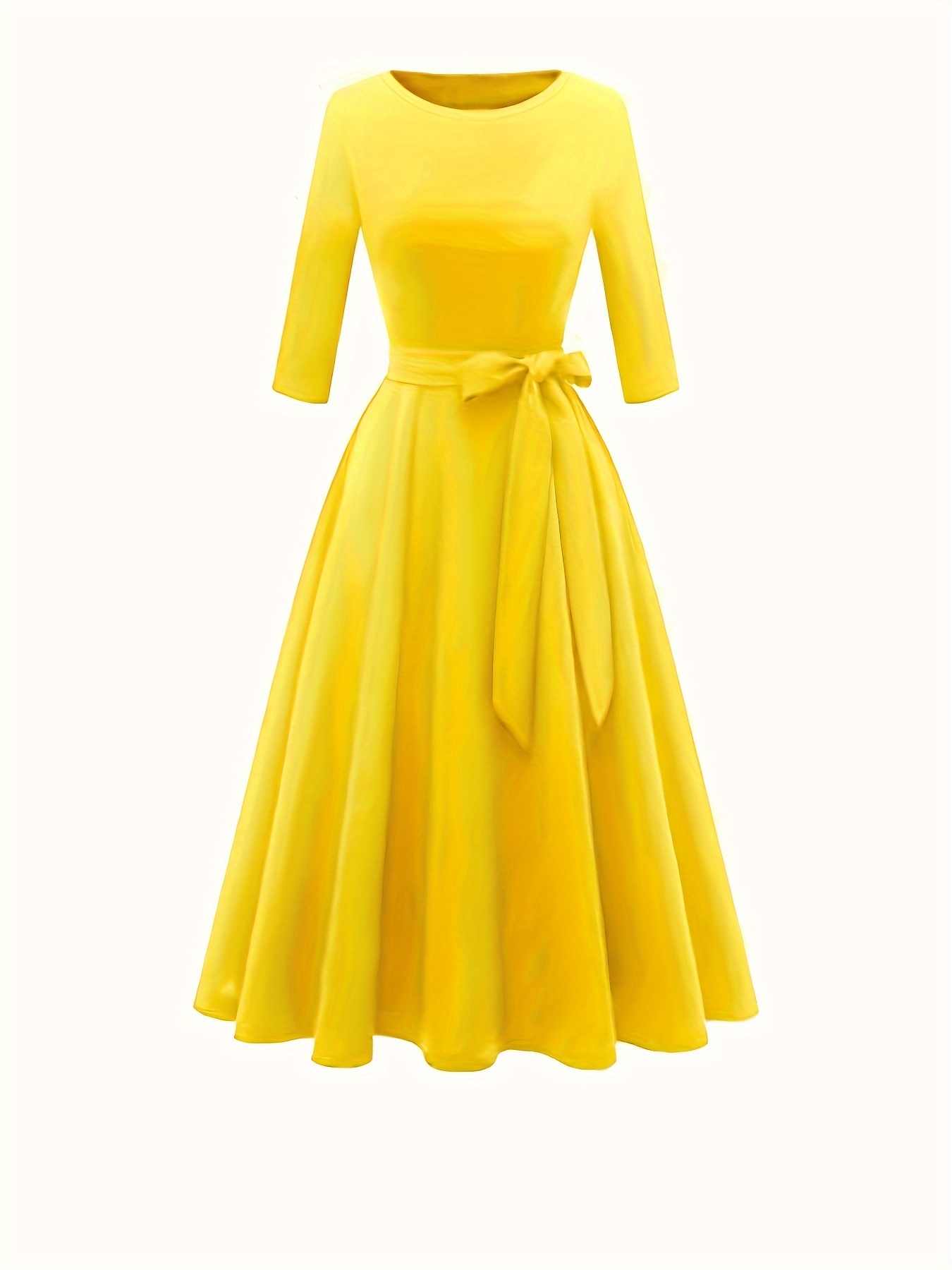 שמלת אביב וקיץ ארוך לנשים בצבע חלק עם שרוכים