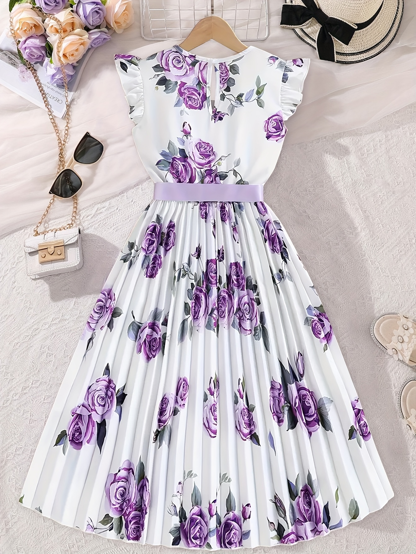 Elegant Little Purple Floral Dress with * Sleeves - Soft elegant little purple floral dress sleeves soft non - Temu Morocco