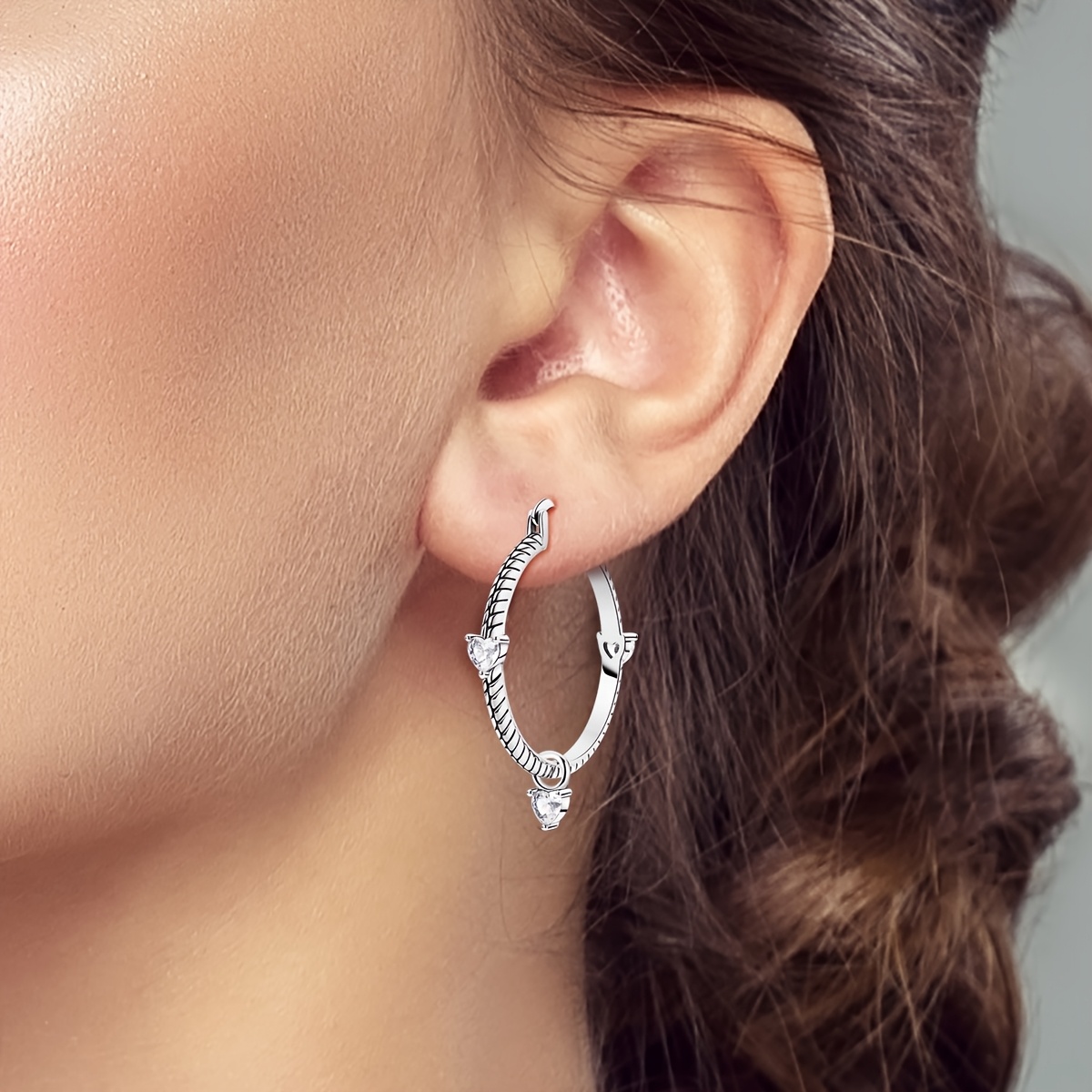 Women's Silvery Color Hoop Earrings, Love Snake Bone Design