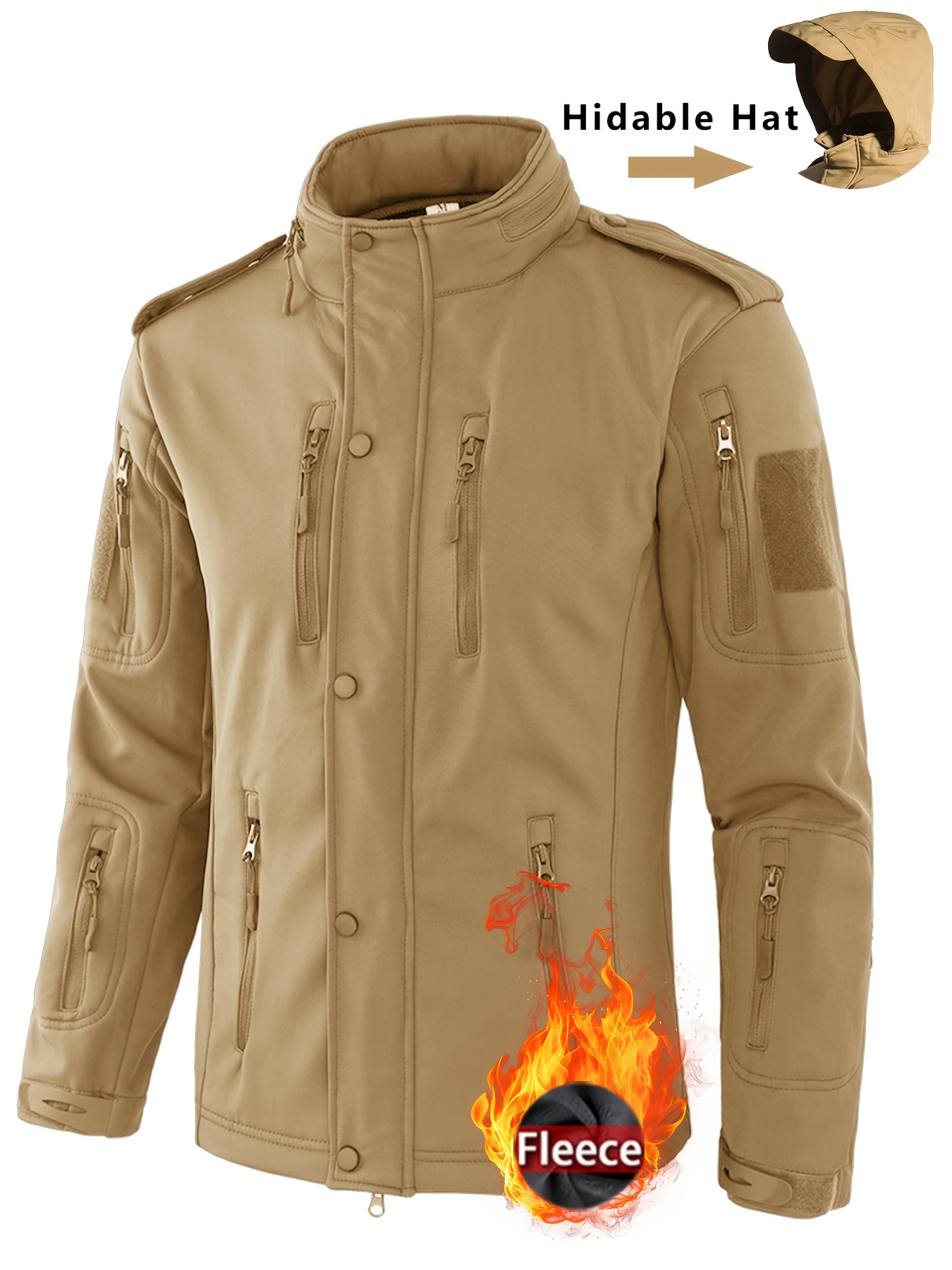 Men's Tactical Fleece Jacket, Windproof Soft Shell Outdoor Hoodie