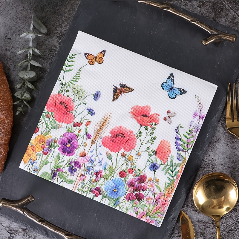 Image of 20pcs Spring And Floral Napkins Set, Mixed Colors Paper Towels For Dining, Baking, Festive Parties, And Wedding Decorations, Perfect For Winter, New Year For Halloween、christmas