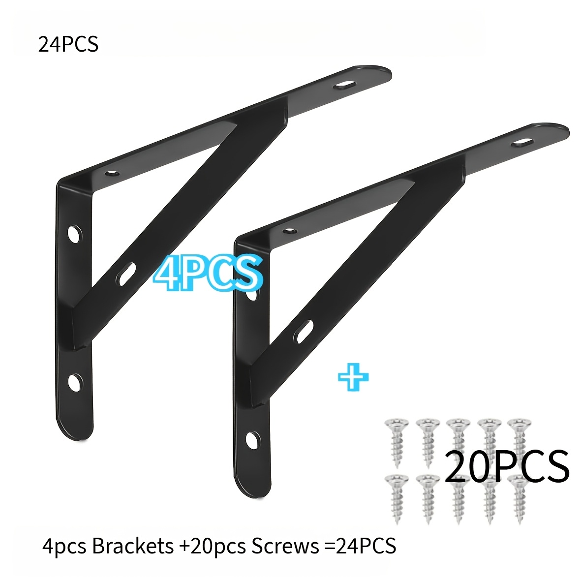 TEMU 24pcs Heavy-duty Triangular Shelf Brackets, (4pcs Brackets And 20pcs Screws) Metal Shelf Support Corner Brackets, Wall-mounted L-shaped Steel