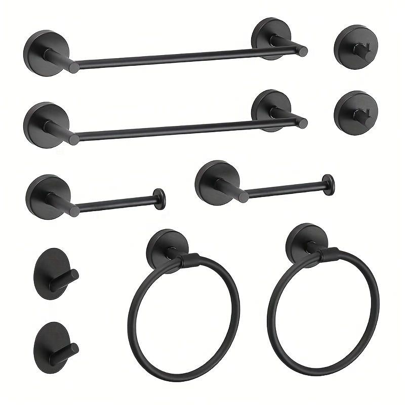 5/10pcs Bathroom 5pcs Golden Set, Including 16-inch Hand Towel Rack, Toilet Paper Holder, Towel Ring, Robe Towel Hook, 16-inch Black/chrome