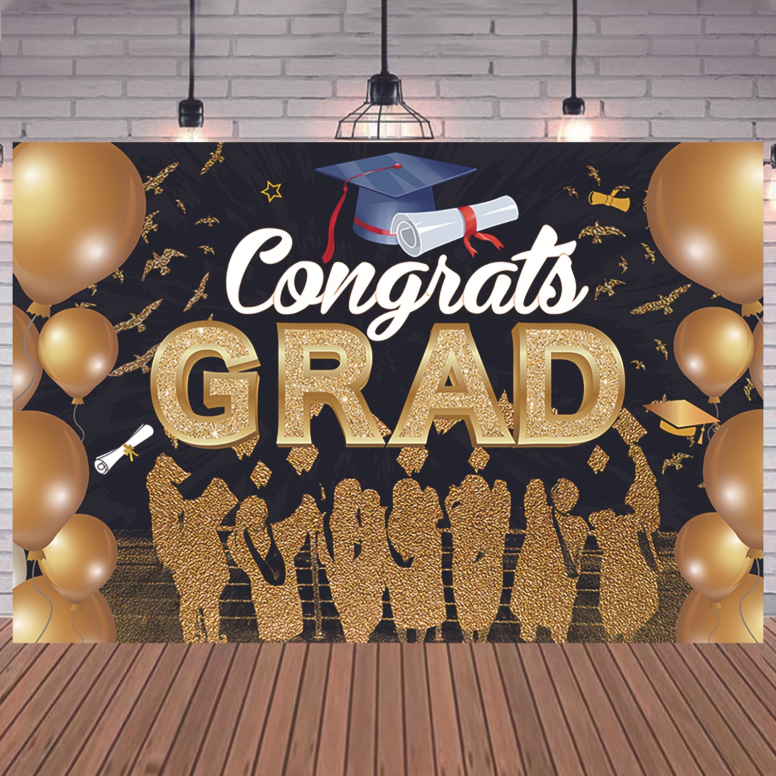 Congrats Grad Backdrop Congratulate Graduation Party Black - Temu