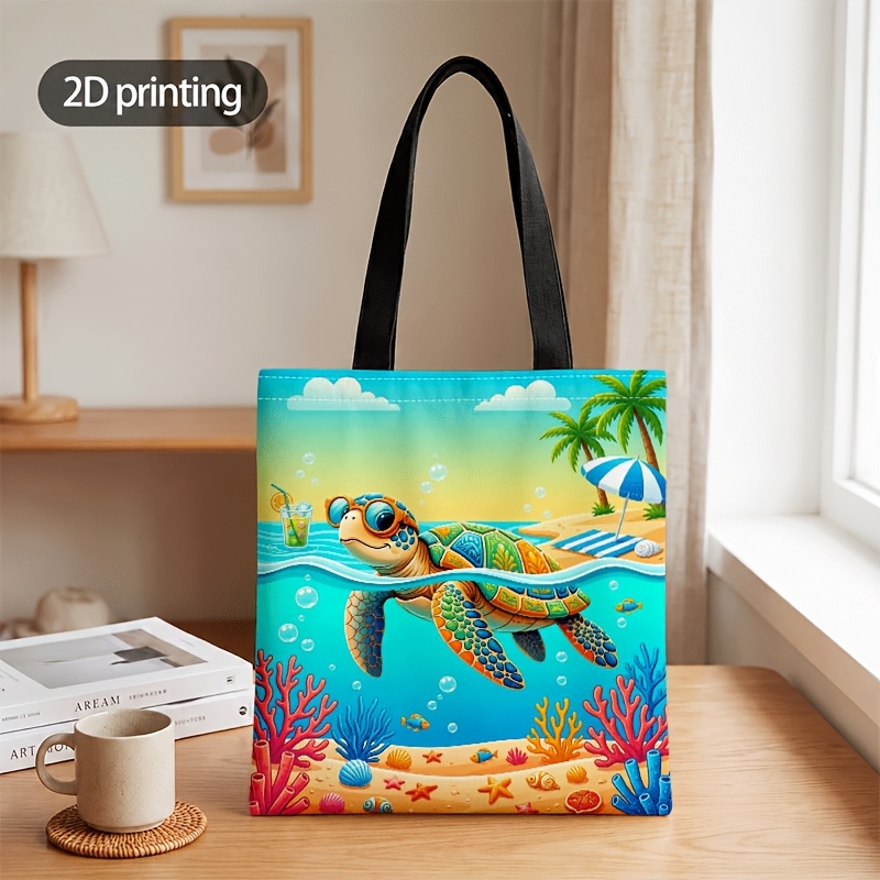 TEMU Men' & Women' Sea Turtle Print Crossbody Handbag - Beach Ocean Themed Tote Suitable For Daily Use, Machine Washable With Strap, Casual Unisex ,