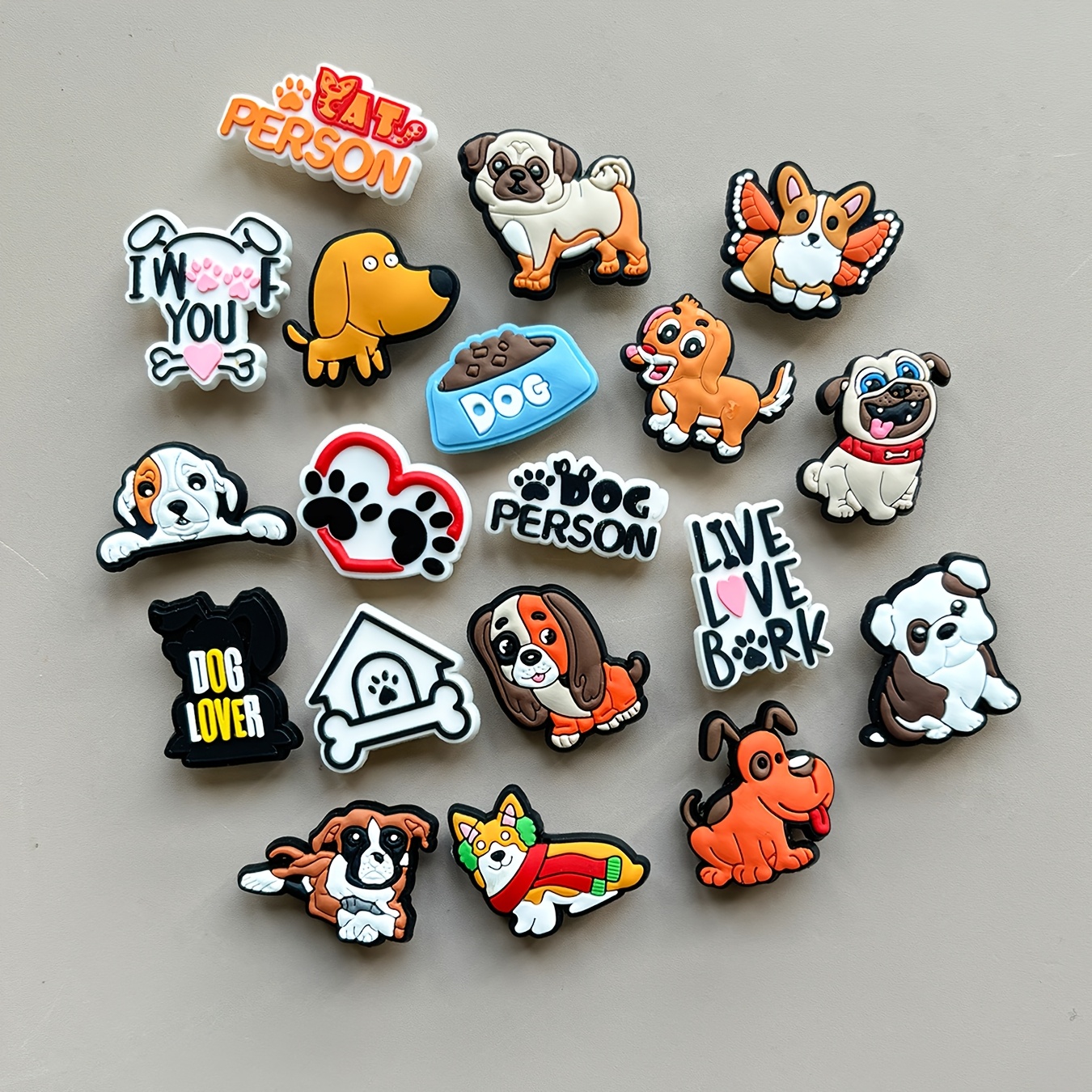 

19pcs Dog-themed Pvc Charms Set, Assorted Pug & , Detachable Decorative Pins, Accessories For Pet Lovers